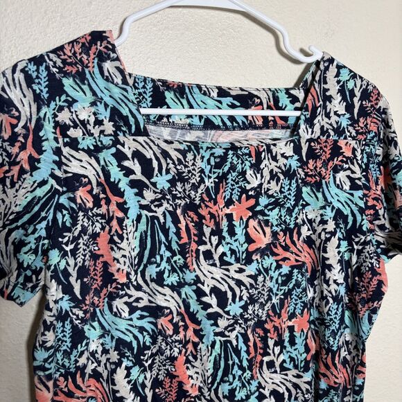 Coral Bay T-Shirt Women's Small Printed Square Neck Short Sleeve Casual Top - Picture 3 of 7
